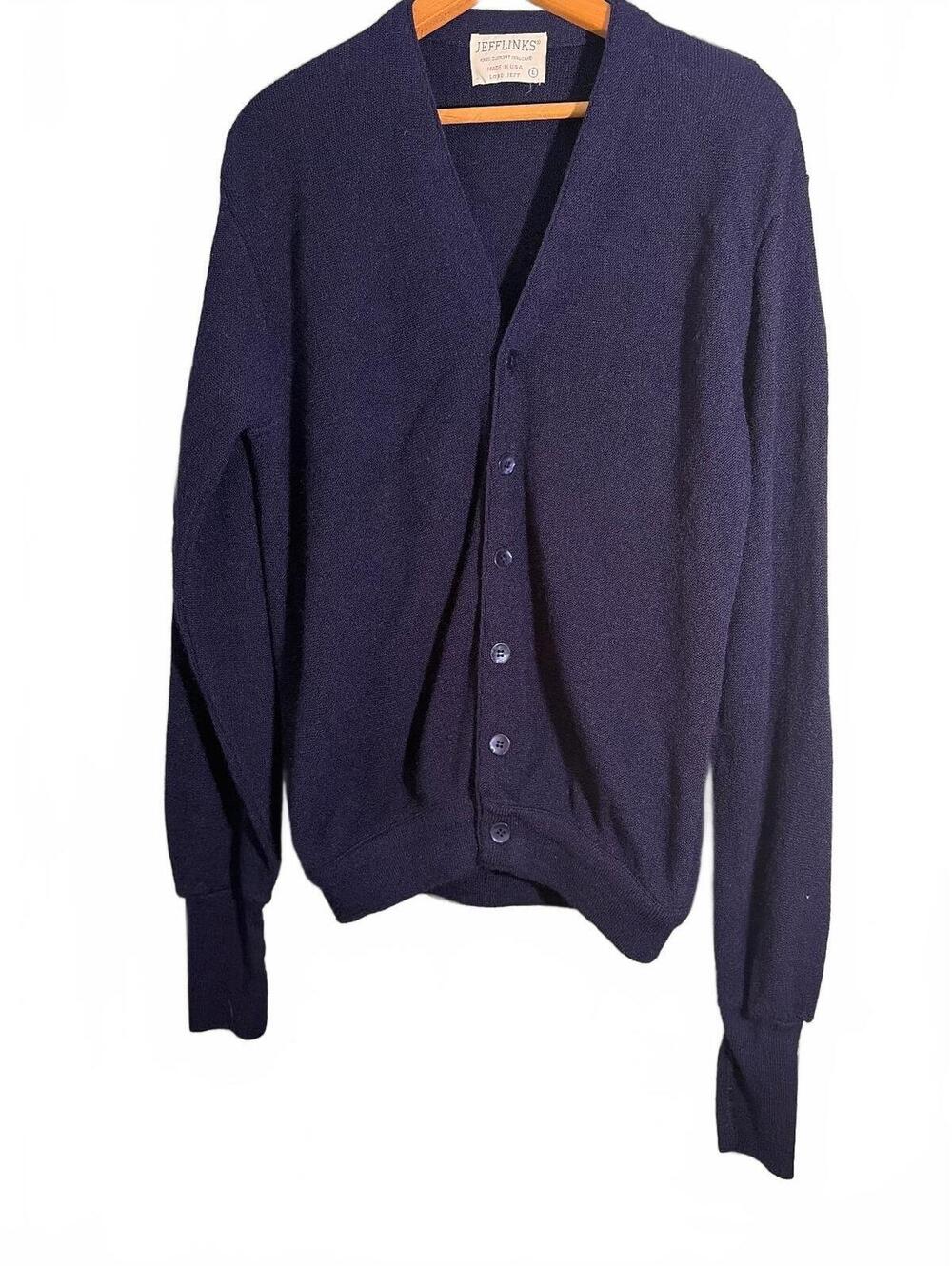 Vintage Jefflinks Navy Blue Cardigan Sweater Made in USA, Size Large Like New